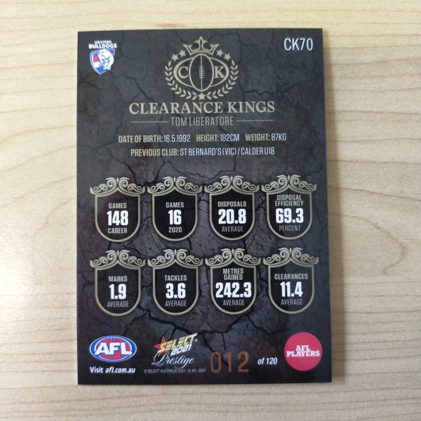 2021 AFL Select Prestige Clearance Kings Tom Liberatore Western Bulldogs No.12/120