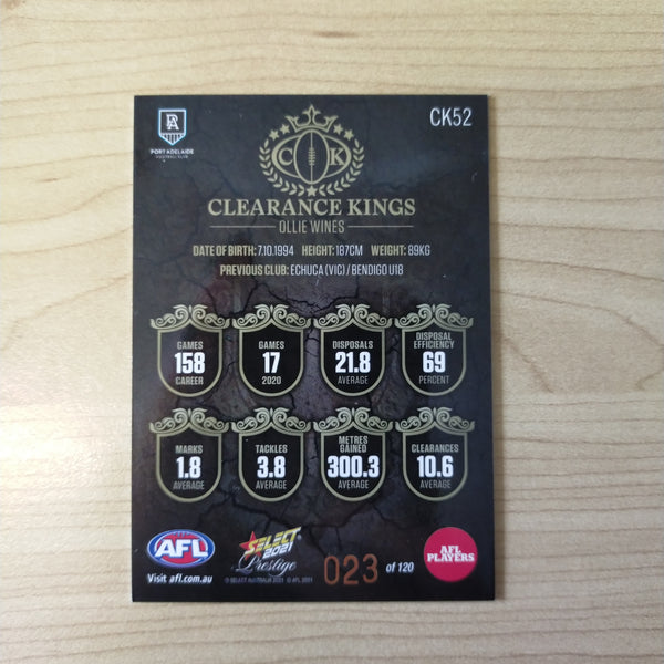 2021 AFL Select Prestige Clearance Kings Ollie Wines Port Adelaide No.23/120
