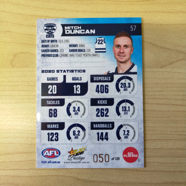 2021 AFL Select Prestige Blue Parallel Mitch Duncan Geelong No.50/125