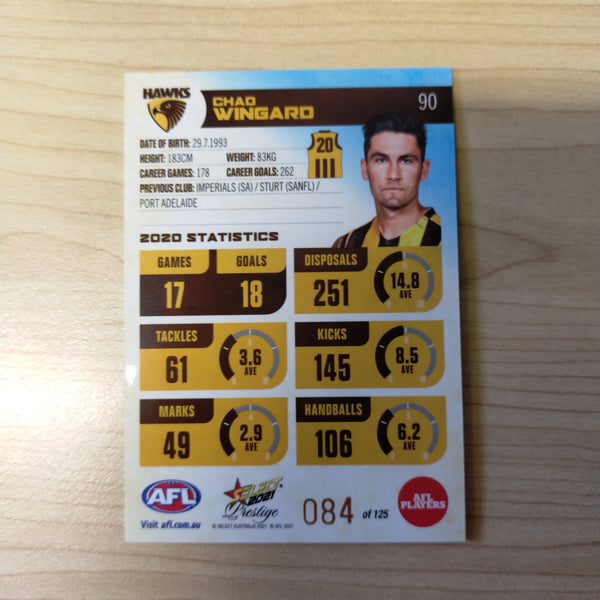 2021 AFL Select Prestige Blue Parallel Chad Wingard Hawthorn No.84/125