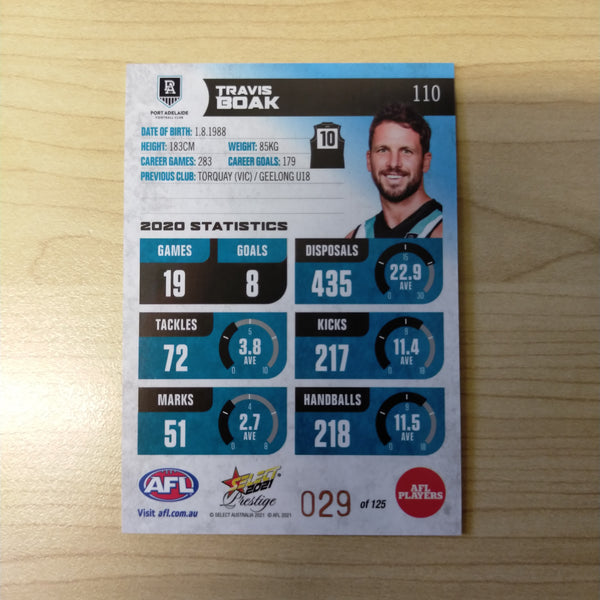 2021 AFL Select Prestige Blue Parallel Travis Boak Port Adelaide No.110/125