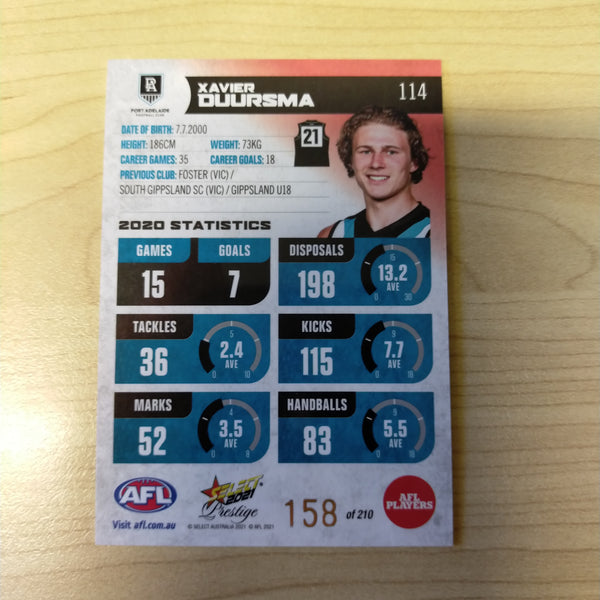 2021 AFL Select Prestige Red Parallel Xavier Duursma Port Adelaide No.158/210