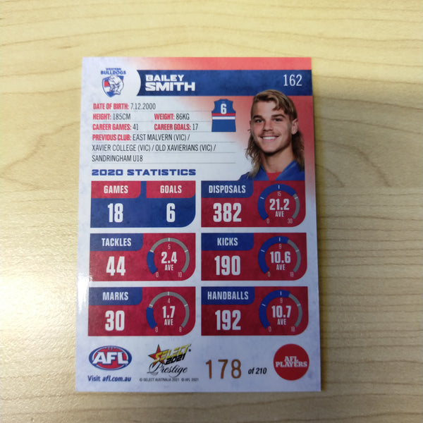 2021 AFL Select Prestige Red Parallel Bailey Smith Western Bulldogs No.178/210