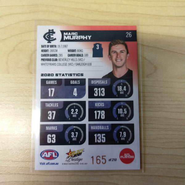 2021 AFL Select Prestige Red Parallel Marc Murphy Carlton No.165/210