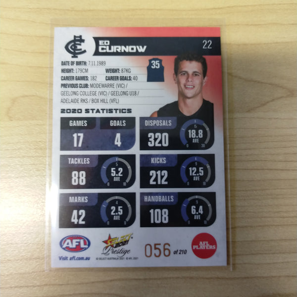 2021 AFL Select Prestige Red Parallel Ed Curnow Carlton No.56/210