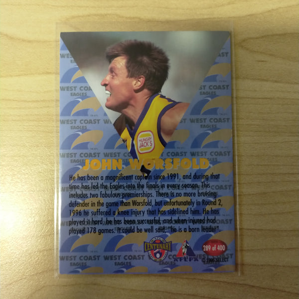 1996 Select AFL Centenary AFLPA Captain John Worsfold West Coast No.289 Hand Signed Card