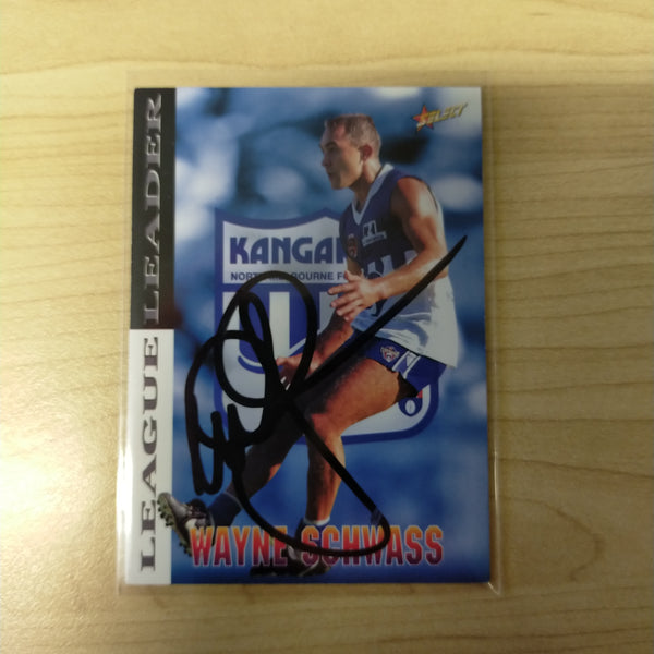 1996 Select AFL Centenary AFLPA League Leader Wayne Schwass North Melbourne No.299 Hand Signed Card