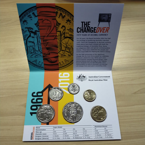 Australia 2016 Royal Australian Mint Uncirculated Year Coin Set The Change Over 50 Years of Decimal Currency