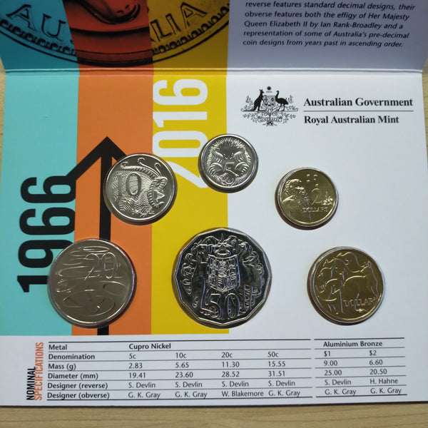 2016 Royal Australian Mint Uncirculated Year Coin Set The Change Over 50 Years of Decimal Currency