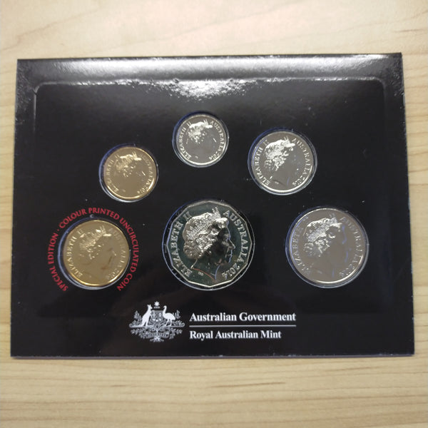Australia 2014 Royal Australian Mint Uncirculated Year Coin Set With special coloured dollar which is unique to this set