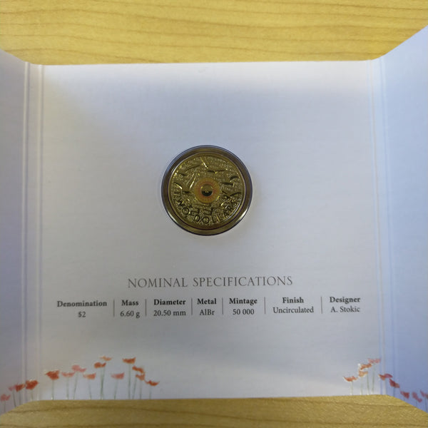 Australia 2015 Remembrance Day $2 'C' Mintmark Coloured Uncirculated Coin