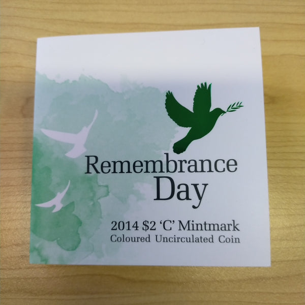 2014 Remembrance Day $2 'C' Mintmark Coloured Uncirculated Coin