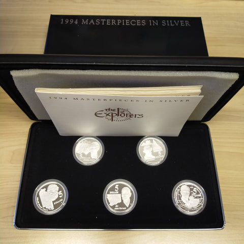 Australia 1994 Royal Australian Mint Masterpieces In Silver The Explorers 5 Coin Set