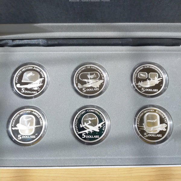Australia 2008-2010 Royal Australian Mint Masterpieces In Silver Flying Through Time Aviation 6 Coin Set With Stand