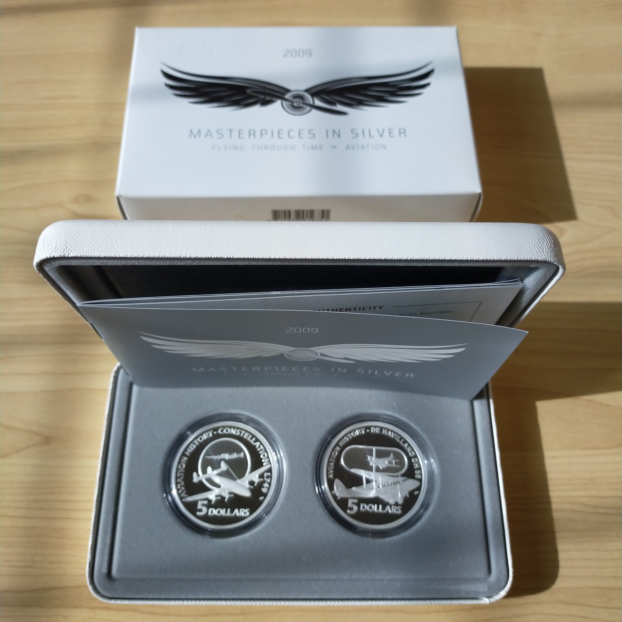 Australia 2009 Royal Australian Mint Masterpieces In Silver Flying Through Time Aviation 2 Coin Set With Stand