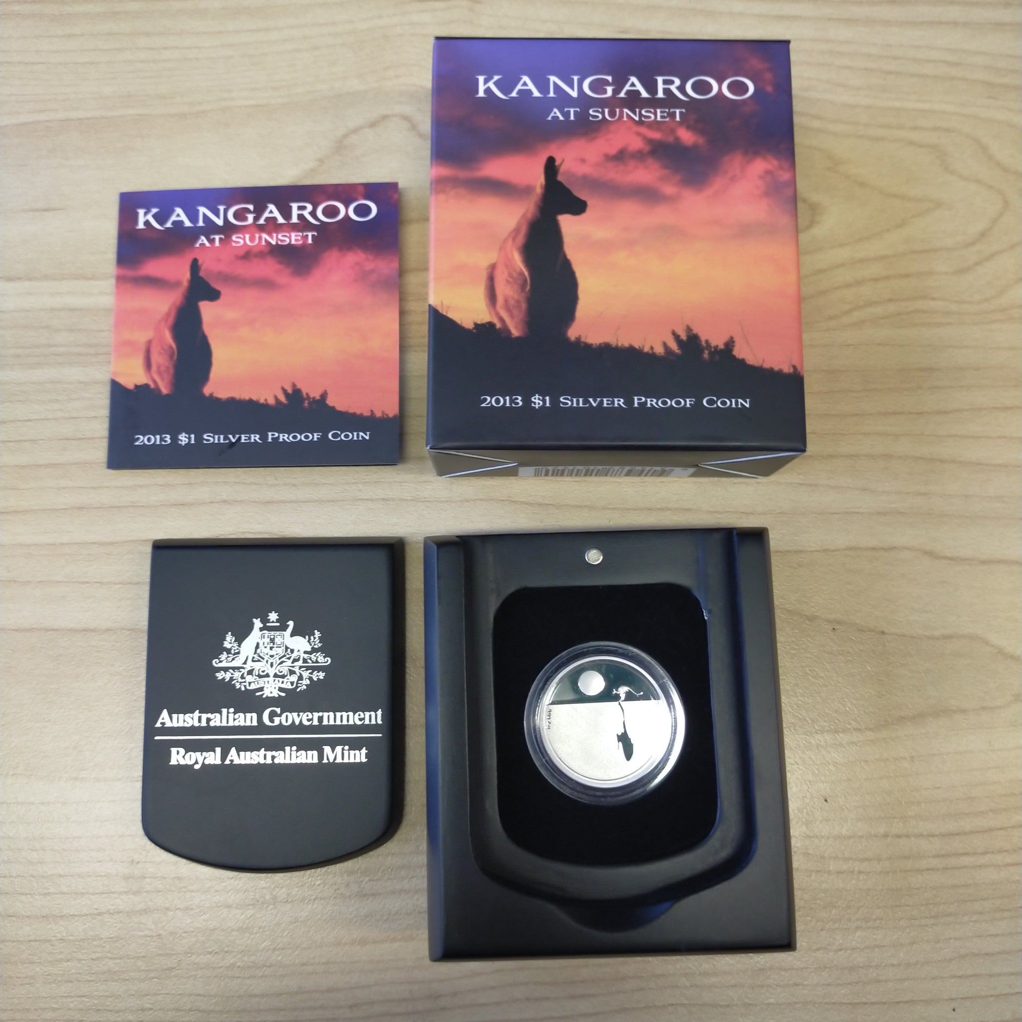 Australia 2013 Royal Australian Mint  $1 Kangaroo At Sunset Silver Proof Coin