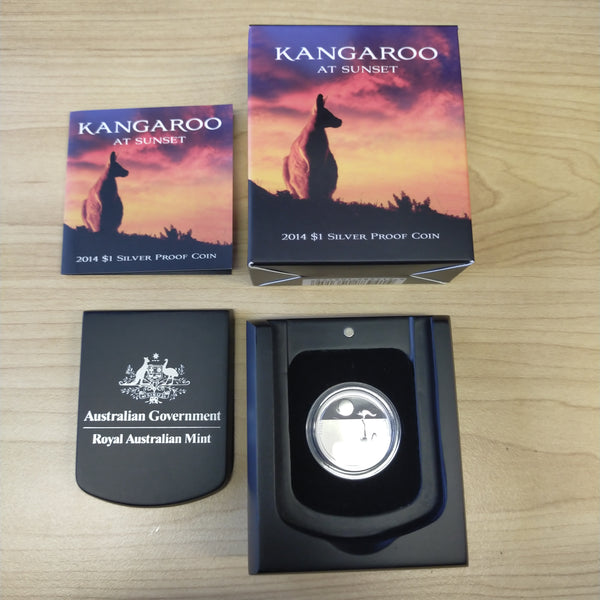 Australia 2014 Royal Australian Mint $1 Kangaroo At Sunset Silver Proof Coin