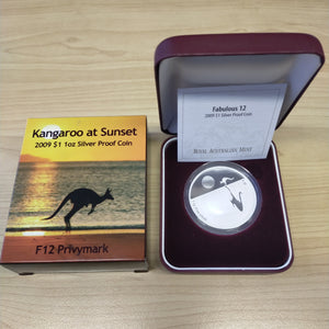 Australia 2009 Royal Australian Mint $1 Kangaroo At Sunset Silver Proof Coin F12 Privy Mark