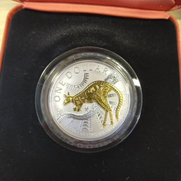 Australia 2003 Royal Australian Mint $1 Kangaroo Gold Plated Silver Proof Coin