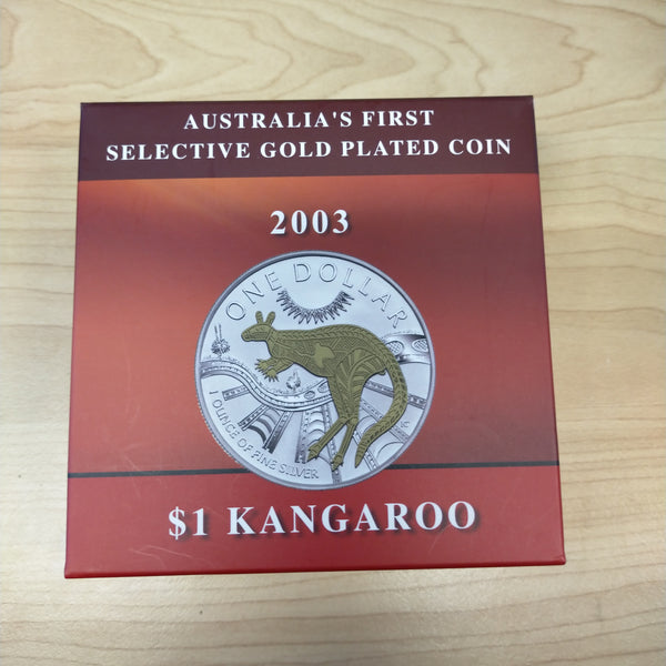 Australia 2003 Royal Australian Mint $1 Kangaroo Gold Plated Silver Proof Coin