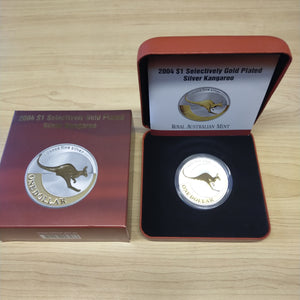 Australia 2004 Royal Australian Mint $1 Kangaroo Gold Plated Silver Proof Coin