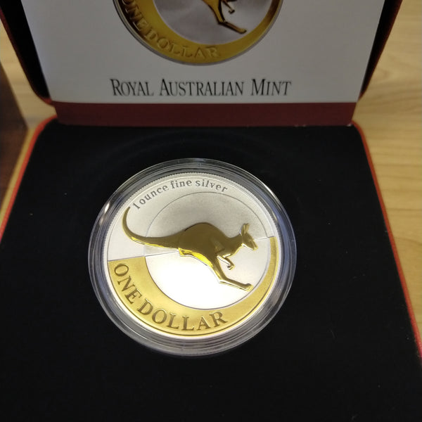 Australia 2004 Royal Australian Mint $1 Kangaroo Gold Plated Silver Proof Coin