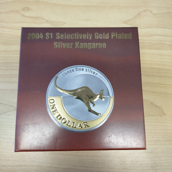 Australia 2004 Royal Australian Mint $1 Kangaroo Gold Plated Silver Proof Coin