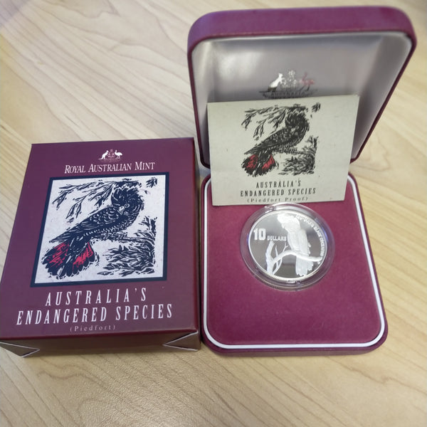 Australia 1997 Royal Australian Mint $10 Australia's Endangered Species Red-Tailed Black Cockatoo Silver Piedfort Proof Coin