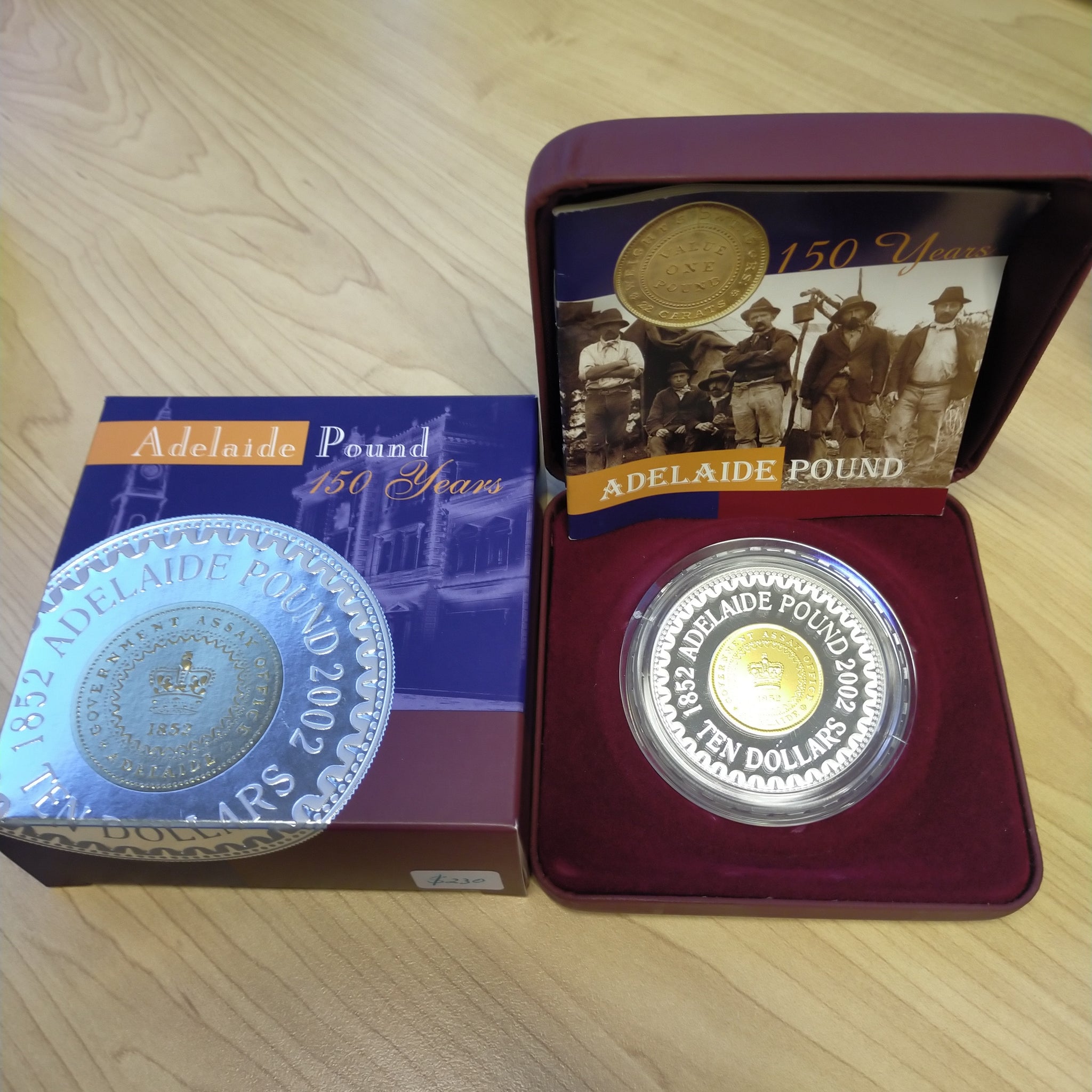 Australia 2002 Royal Australian Mint $10 Adelaide Pound 150 Years Gold-Plated Silver Proof Coin