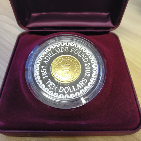 Australia 2002 Royal Australian Mint $10 Adelaide Pound 150 Years Gold-Plated Silver Proof Coin