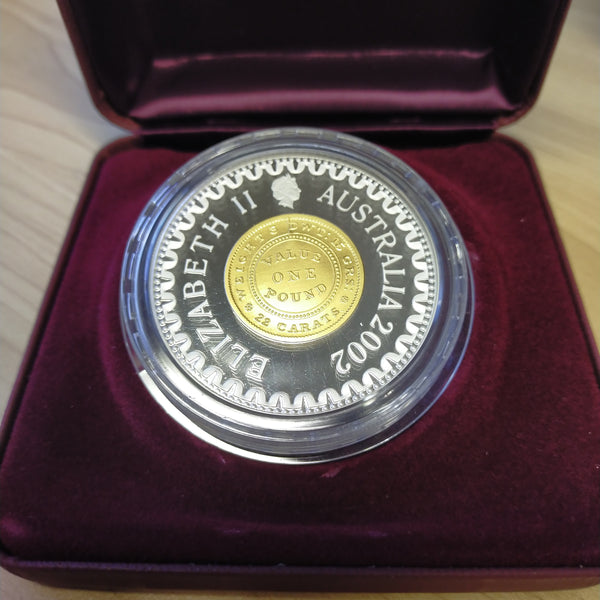 Australia 2002 Royal Australian Mint $10 Adelaide Pound 150 Years Gold-Plated Silver Proof Coin