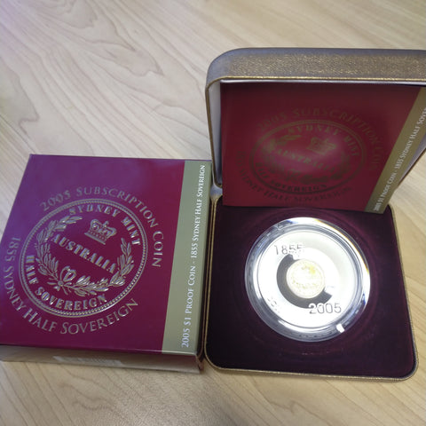 Australia 2005 Royal Australian Mint $1 1855 Sydney Half Sovereign Subscription Coin Silver Proof Coin