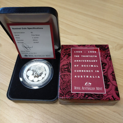 Australia 1996 Royal Australian Mint 30th Anniversary of Decimal Currency In Australia $1 Silver Proof Coin