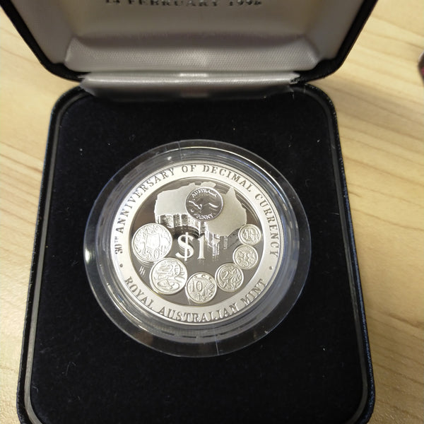 Australia 1996 Royal Australian Mint 30th Anniversary of Decimal Currency In Australia $1 Silver Proof Coin