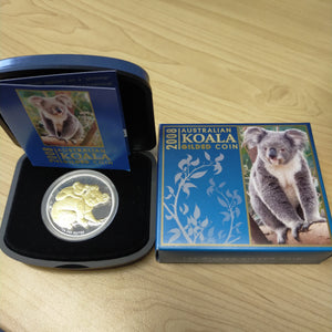 Australia 2008 Perth Mint Australian Koala Gilded Coin 1oz $1 Silver Proof Coin