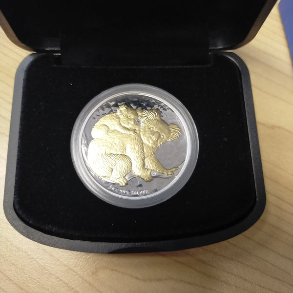Australia 2008 Perth Mint Australian Koala Gilded Coin 1oz $1 Silver Proof Coin