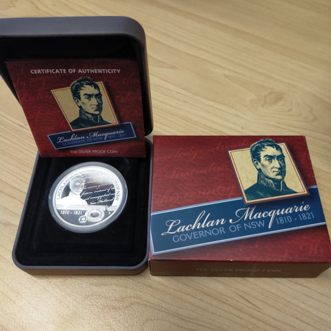 Australia 2010 Perth Mint Lachlan Macquarie Governor of NSW 1oz $1 Silver Proof Coin