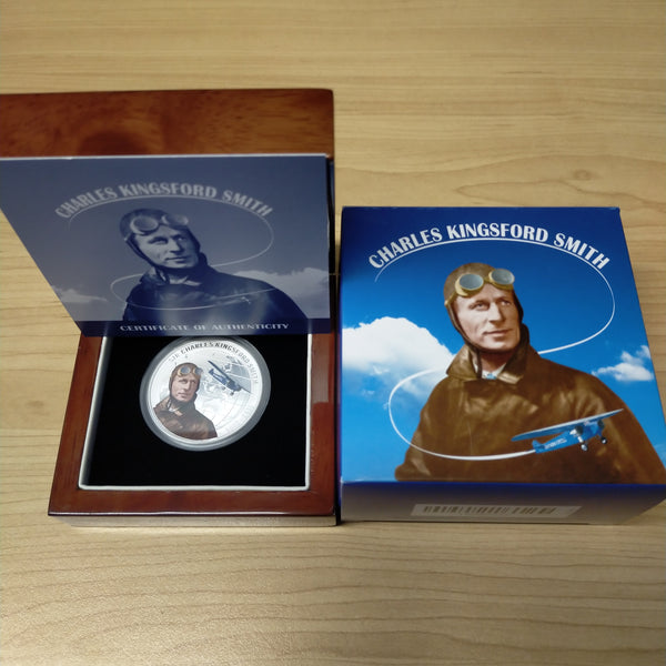 Tuvalu  Australia 2010 Perth Mint Charles Kingsford Smith 1oz $1 Proof Silver Coin