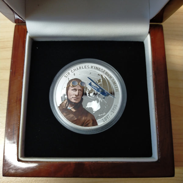 Tuvalu  Australia 2010 Perth Mint Charles Kingsford Smith 1oz $1 Proof Silver Coin