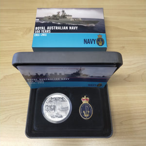 Australia 2011 Perth Mint $1 Royal Australian Navy 100 Years 1oz Proof Silver Coin and Badge Set