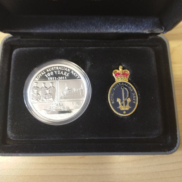 Australia 2011 Perth Mint $1 Royal Australian Navy 100 Years 1oz Proof Silver Coin and Badge Set