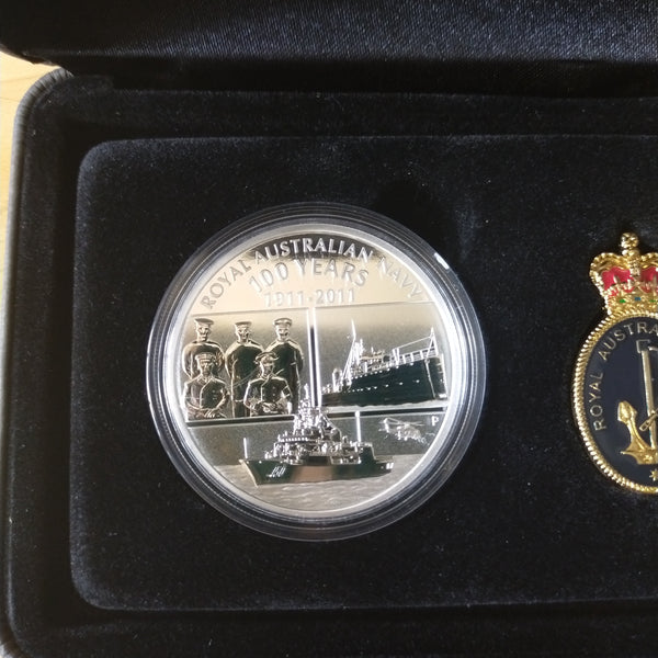 Australia 2011 Perth Mint $1 Royal Australian Navy 100 Years 1oz Proof Silver Coin and Badge Set