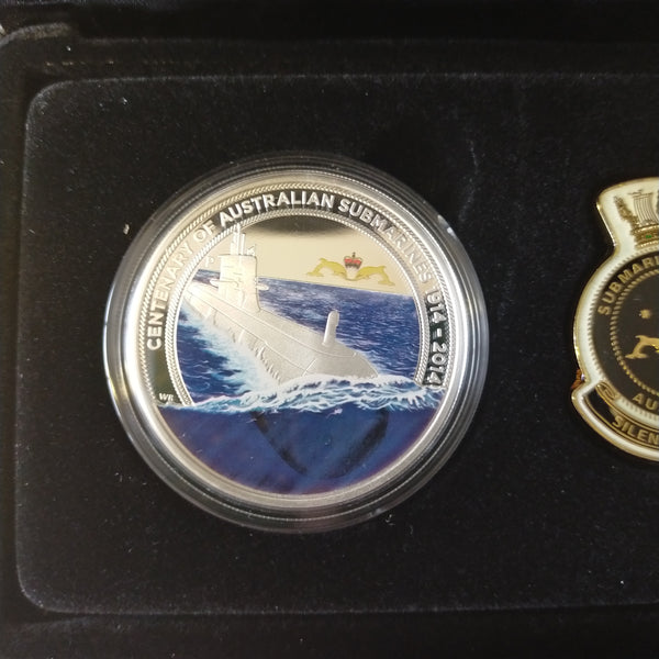 Australia 2014 Perth Mint $1 Royal Australian Navy Submarine Service Centenary 1oz Proof Silver Coin and Badge Set