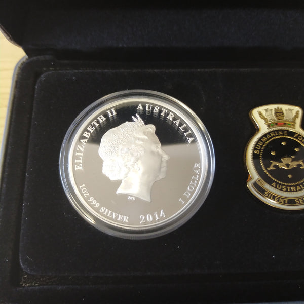 Australia 2014 Perth Mint $1 Royal Australian Navy Submarine Service Centenary 1oz Proof Silver Coin and Badge Set