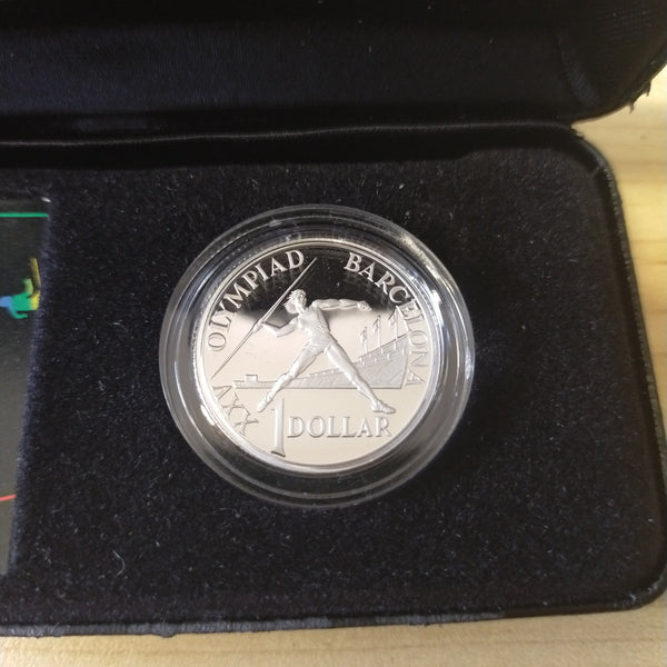 Australia 1992 Royal Australian Mint $1 One Dollar 1992 Barcelona Olympic Silver Coin - CERTIFICATE SIGNED BY DAWN FRASER