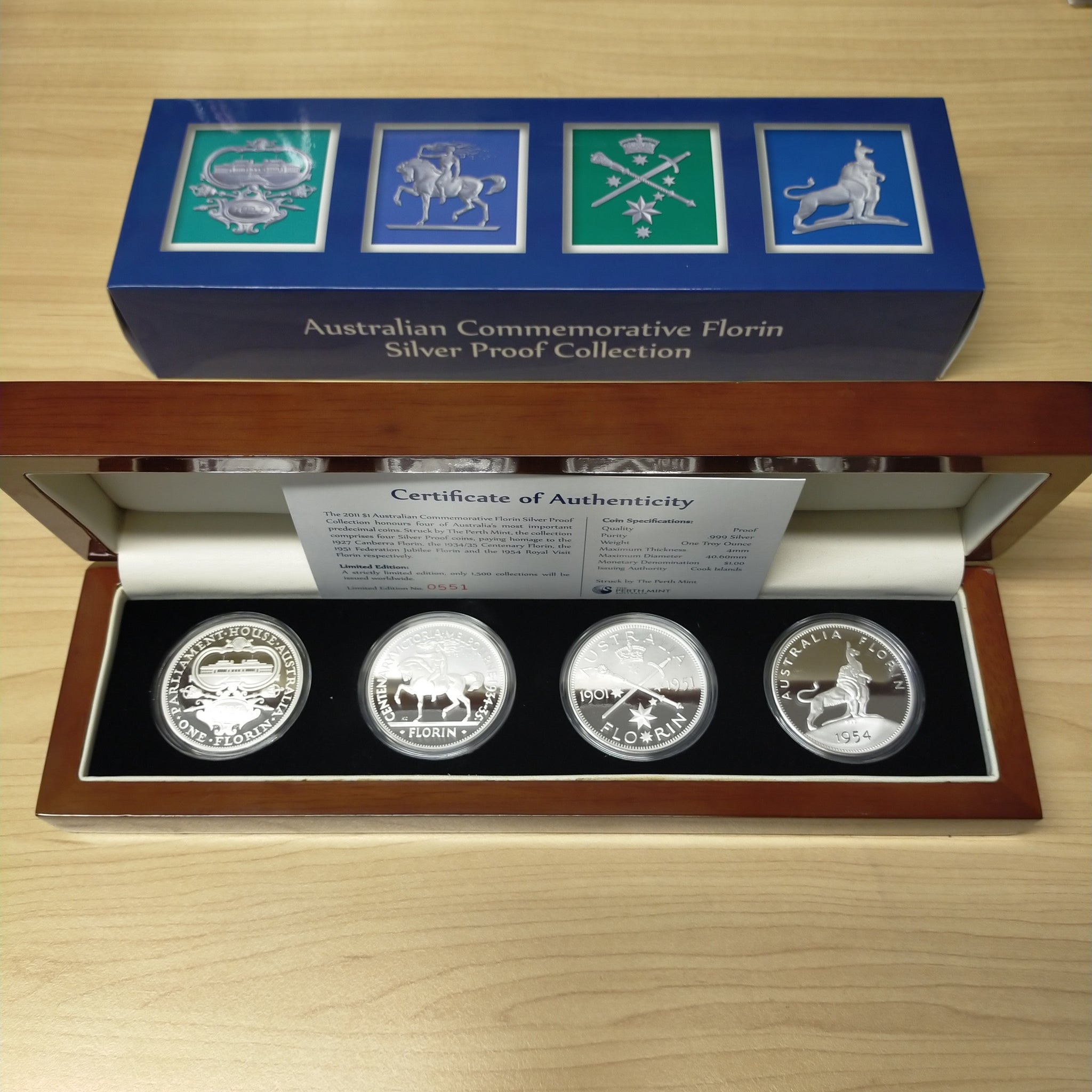 Australia 2011 Perth Mint Australian Commemorative Florin Silver Proof Coin Collection 4 x 1oz Silver Proof Coins