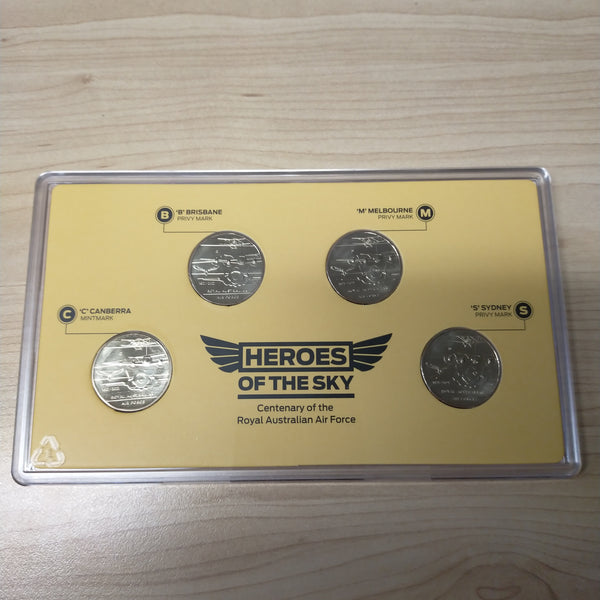 Australia 2021 Royal Australian Mint $1 Heroes of the Sky Air Force Centenary Mintmark and Privy Mark Coin Set of 4