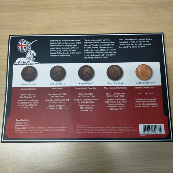 Downies Pennies of the British Empire UK NZ Australian 10 Coin Set