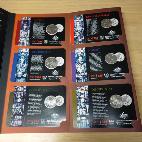 Australia 2018 Royal Australian Mint 50c ANZAC Spirit Values That Defined Our Nation Carded Coin Set In Folder