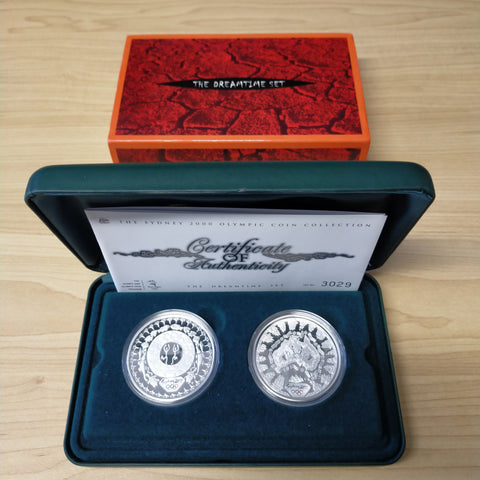 Australia 2000 Royal Australian Mint Perth Mint $5 Sydney Olympics The Dreamtime Set Silver Proof 2 Coin Set - RARE